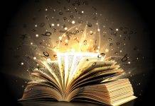 Magic book with magic lights and letters