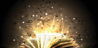 Magic book with magic lights and letters