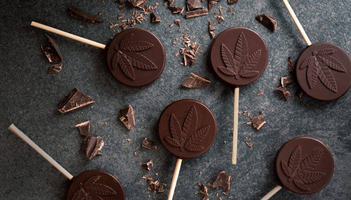 cannabis infused chocolate THC lollipops for medical and recreational consumption. Chocolate edibles.