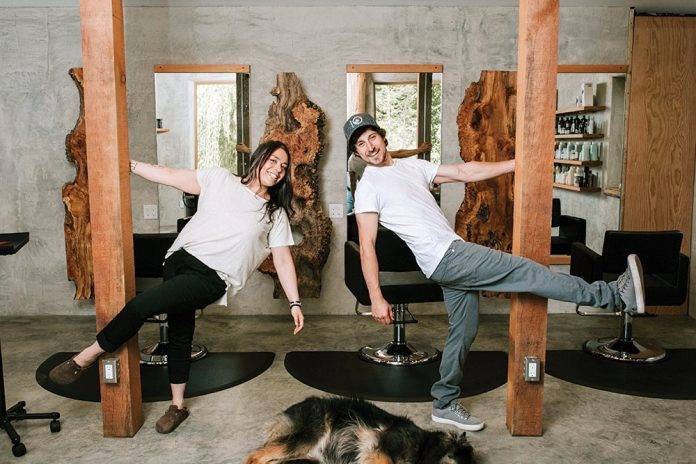 photo of Samantha and Tristan Harron in their salon