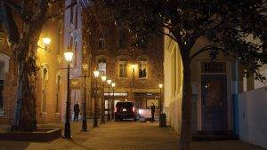 Bastion Square, Victoria BC, at night.