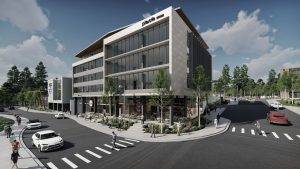 Artist's rendering of Plexxi office tower in Langford BC.