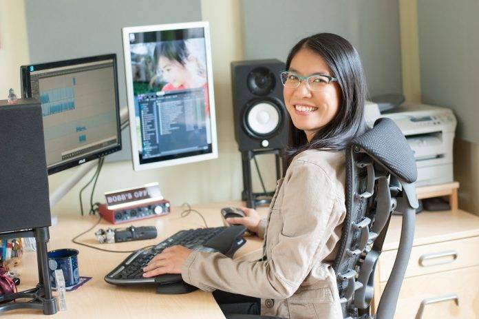 Mary Chan in her podcasting studio.