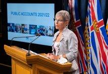 Selina Robinson, Minister of Finance for the Province of B.C., reports a $1.3 billion surplus for 2021-22.