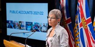 Selina Robinson, Minister of Finance for the Province of B.C., reports a $1.3 billion surplus for 2021-22.