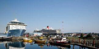 The Queen Elizabeth makes her first stop in Victoria, BC. Photo credit: Kevin Light.