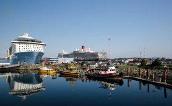 The Queen Elizabeth makes her first stop in Victoria, BC. Photo credit: Kevin Light.