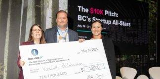 Douglas Weekly – June 2 Karolina Valente (left) is the winner of at The $10K Pitch: BC’s Startup All-Stars, a live pitch competition presented by Innovate BC and New Ventures BC. Photo: Innovate BC.