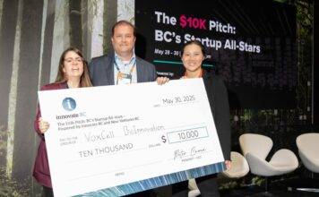 Douglas Weekly – June 2 Karolina Valente (left) is the winner of at The $10K Pitch: BC’s Startup All-Stars, a live pitch competition presented by Innovate BC and New Ventures BC. Photo: Innovate BC.