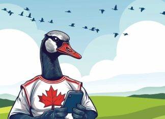 What’s Good for the Goose … Canadian goose using smartphone in nature.