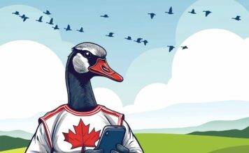 What’s Good for the Goose … Canadian goose using smartphone in nature.