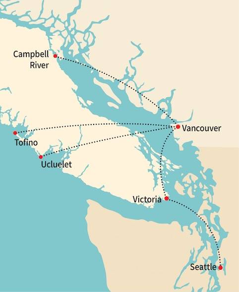 Vancouver Island regional air travel map