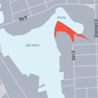 Map highlighting Rock Bay area