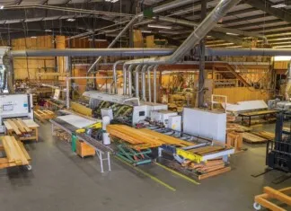 Woodworking shop with machinery and materials