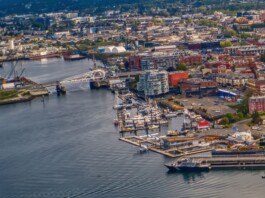 Aerial view of Victoria's harbor.