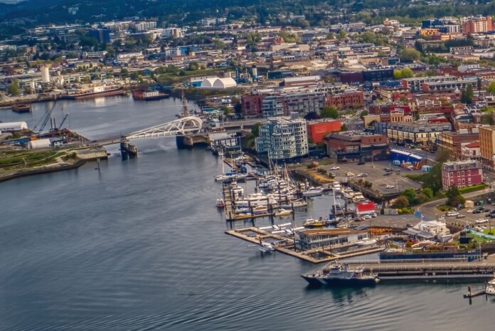 Aerial view of Victoria's harbor.