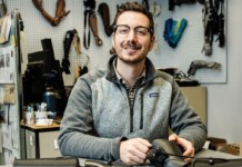 Michael Peirone working with prosthetic devices.