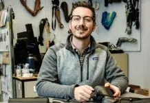 Michael Peirone working with prosthetic devices.