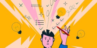 Person brainstorming business names.