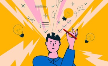 Person brainstorming business names.