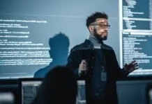 Technical professional explaining their work