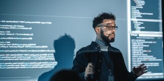 Technical professional explaining their work